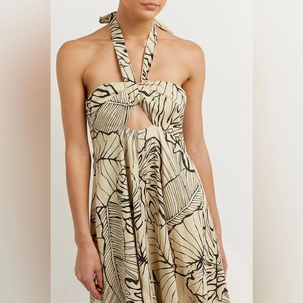 Dissh Malta Palm Linen Halter Maxi Dress - Picture 6 of 6